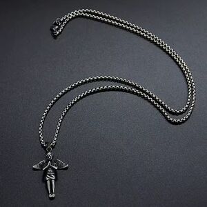 Men's Silver Angel Pendant Necklace - Fashion Accessory